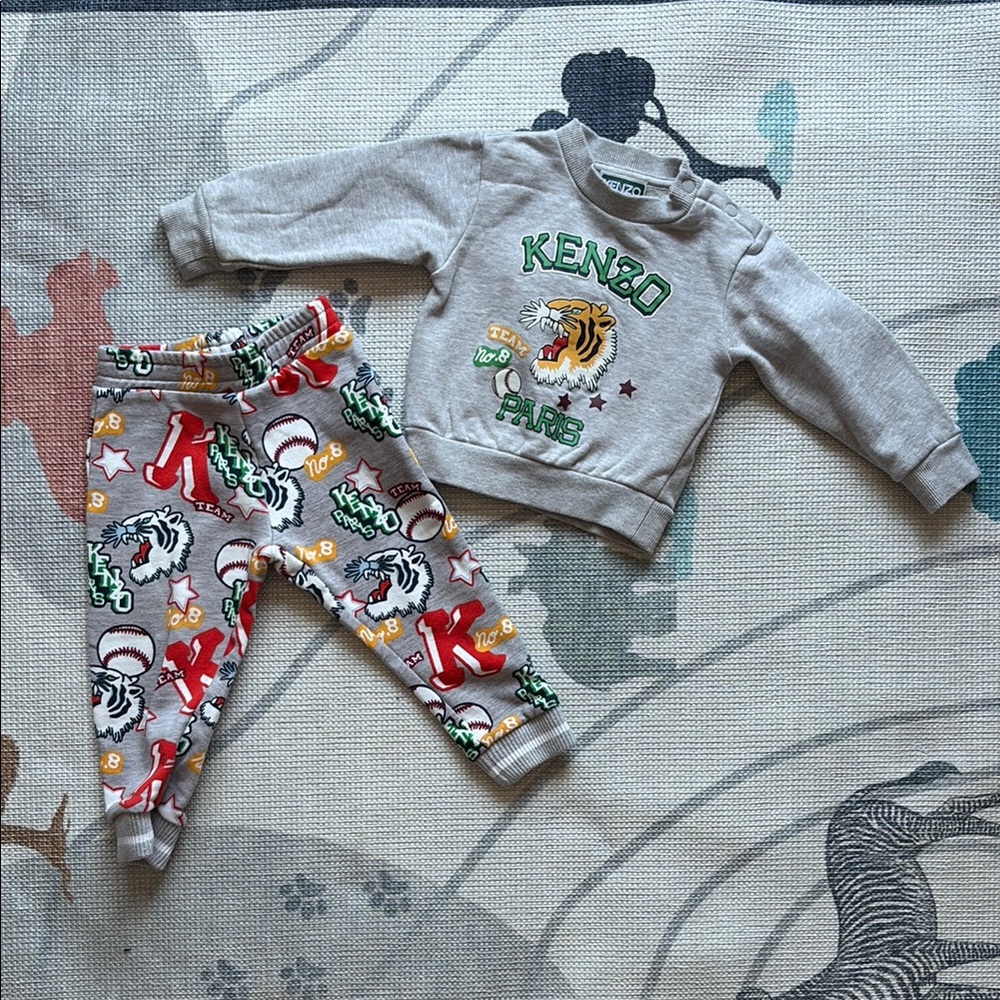Kenzo Kids Gray Tiger Sweatshirt and Colorful Pants Set